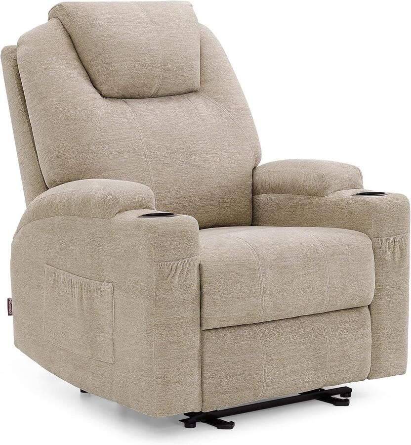 Elektrische Massagestoel met Verwarming en Trillingsfunctie – Comfortabele Relaxstoel met Ligfunctie en Afstandsbediening – Luxe TV-Stoel van Zachte Stof in Beige