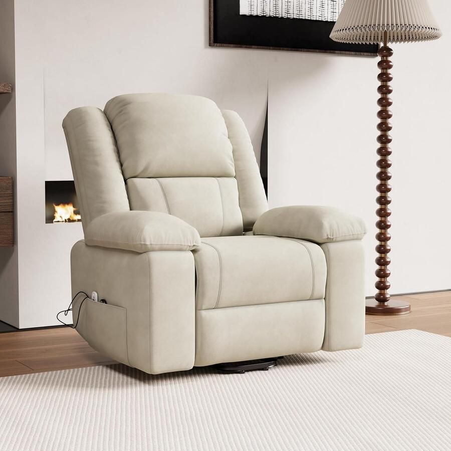 Elektrische Massagestoel met Verwarming en Trillingsfunctie – Comfortabele Relaxstoel met Ligfunctie – Luxe TV-Stoel van Zachte Stof in Bruin