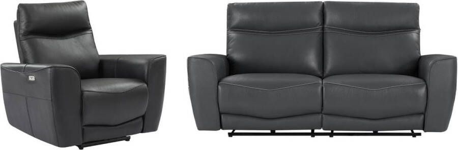 Vente-unique Elektrische relax-driezitsbank en -fauteuil van antracietgrijs vaarsleer DAMON L 208 cm x H 102 cm x D 90 cm