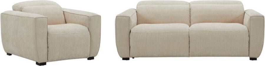 Elektrische relax-driezitsbank en -fauteuil van beige stof LAGUNDI L 213 cm x H 70 cm x D 114 cm - Foto 2