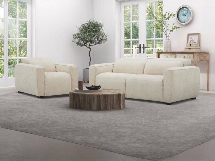 Elektrische relax-driezitsbank en -fauteuil van beige stof LAGUNDI L 213 cm x H 70 cm x D 114 cm - Foto 1