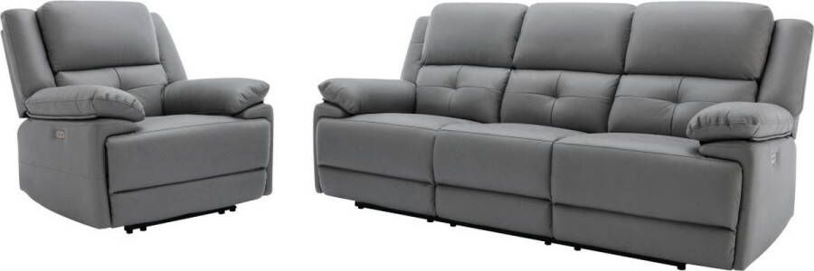 Vente-unique Elektrische relax-driezitsbank en -fauteuil van grijze stof DOLENE L 217 cm x H 101 cm x D 93 cm - Foto 2