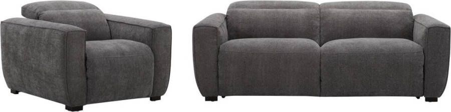 Vente-unique Elektrische relax-driezitsbank en -fauteuil van grijze stof LAGUNDI L 213 cm x H 70 cm x D 114 cm - Foto 2