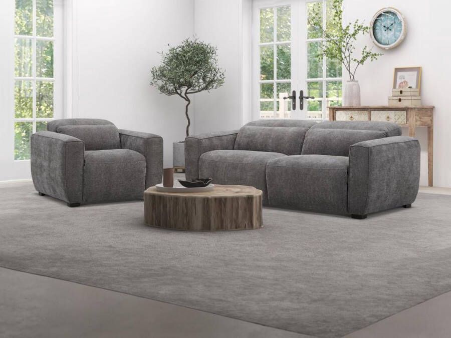 Vente-unique Elektrische relax-driezitsbank en -fauteuil van grijze stof LAGUNDI L 213 cm x H 70 cm x D 114 cm - Foto 1