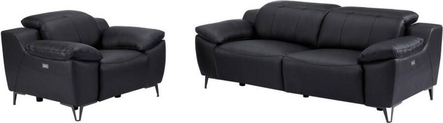 Vente-unique Elektrische relax-driezitsbank en -fauteuil van zwart leer ROVETO L 209 cm x H 78 cm x D 112 cm - Foto 1