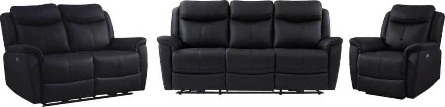 Elektrische relax-driezitsbank -tweezitsbank en -fauteuil van zwart vaarsleer NOMAJO L 207 cm x H 101 cm x D 97 cm