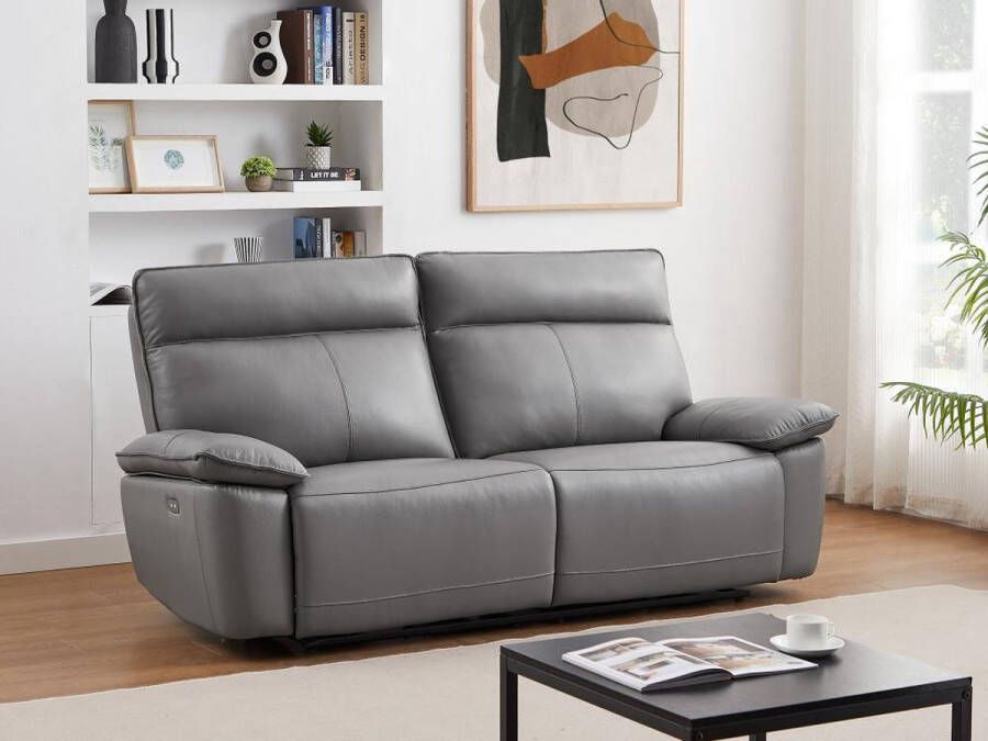 LINEA SOFA Elektrische relax-driezitsbank van grijs vaarsleer NOVENA L 210 cm x H 101 cm x D 97 cm - Foto 1