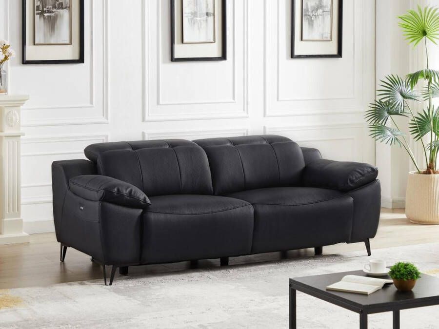 LINEA SOFA Elektrische relax-driezitsbank van zwart leer ROVETO L 209 cm x H 78 cm x D 112 cm