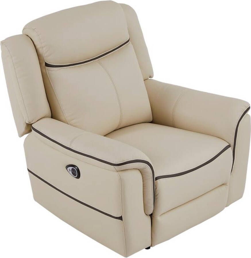 Elektrische relax-fauteuil van beige leer ADELIO L 105 cm x H 102 cm x D 95 cm