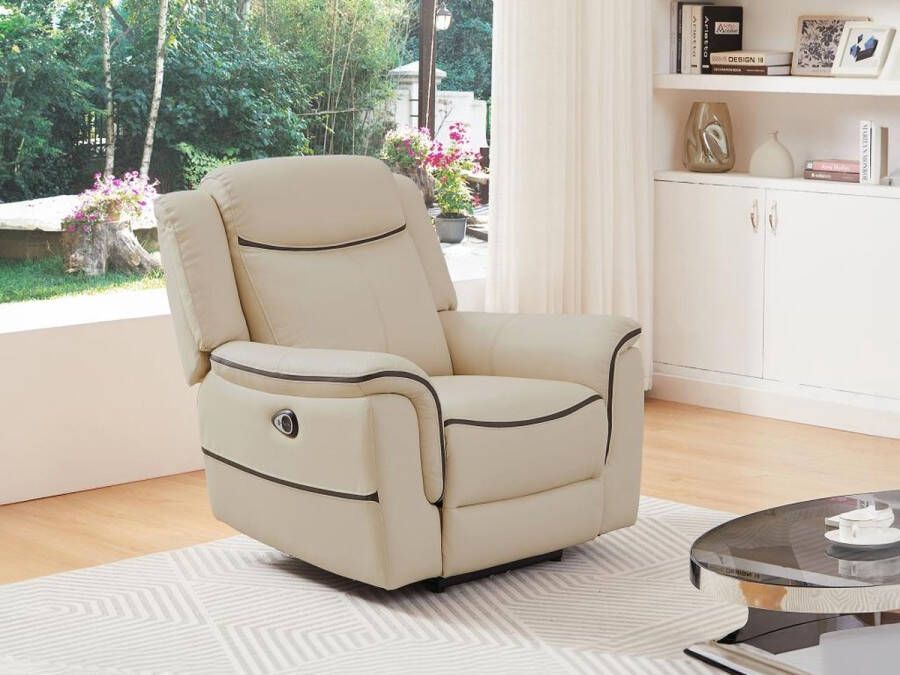 Elektrische relax-fauteuil van beige leer ADELIO L 105 cm x H 102 cm x D 95 cm