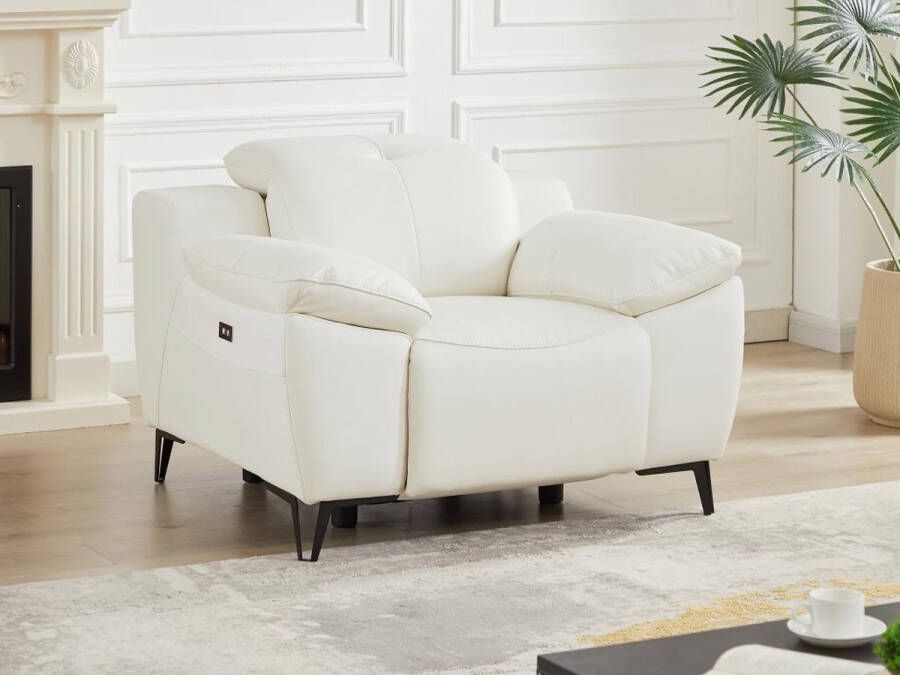 Vente-unique LINEA SOFA Elektrische relax-fauteuil van wit leer ROVETO L 115 cm x H 78 cm x D 112 cm