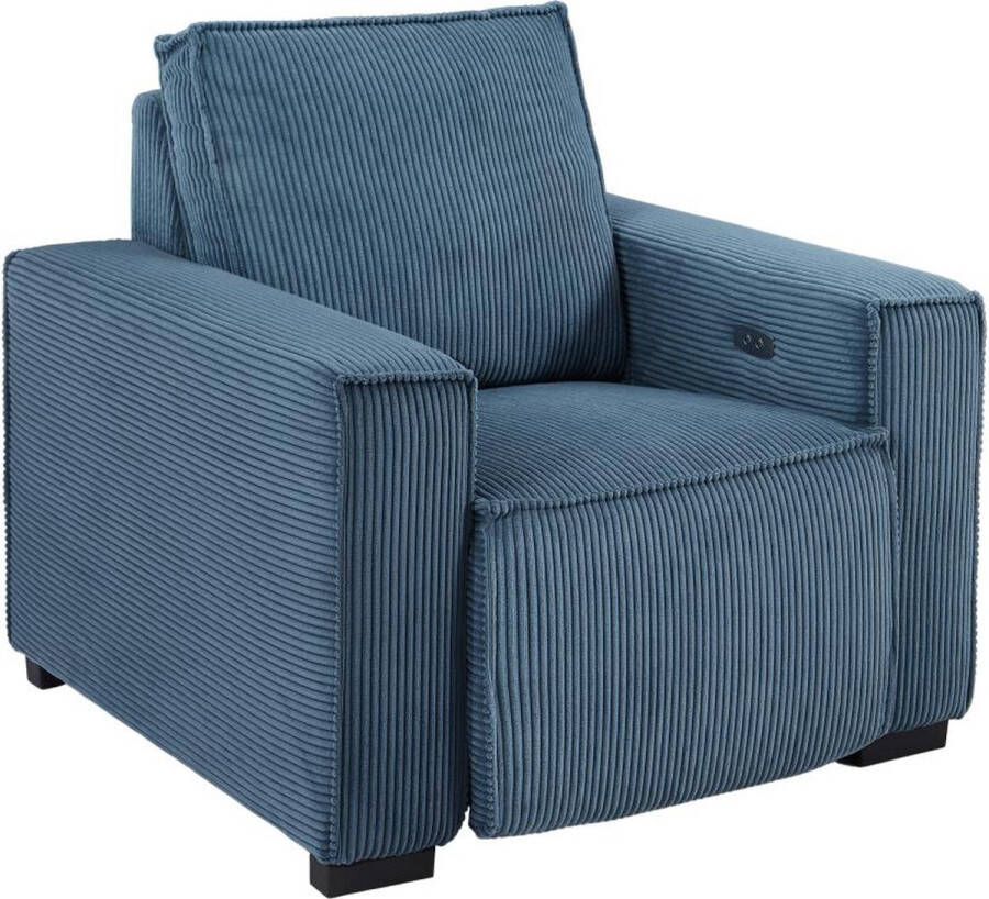 Elektrische relaxfauteuil met bekleding in blauw ribfluweel – AMELIO L 102 cm x H 92 cm x D 98 cm