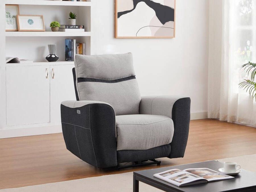 Vente-unique Elektrische relaxfauteuil van grijze en antracietkleurige stof DAMON L 108 cm x H 102 cm x D 90 cm - Foto 3