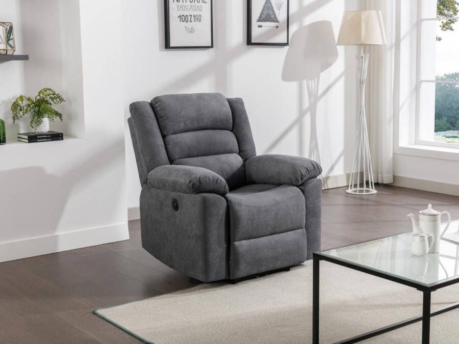 Vente-unique Elektrische relaxfauteuil van grijze stoffen bekleding BUROLO L 92 cm x H 103 cm x D 95 cm - Foto 2