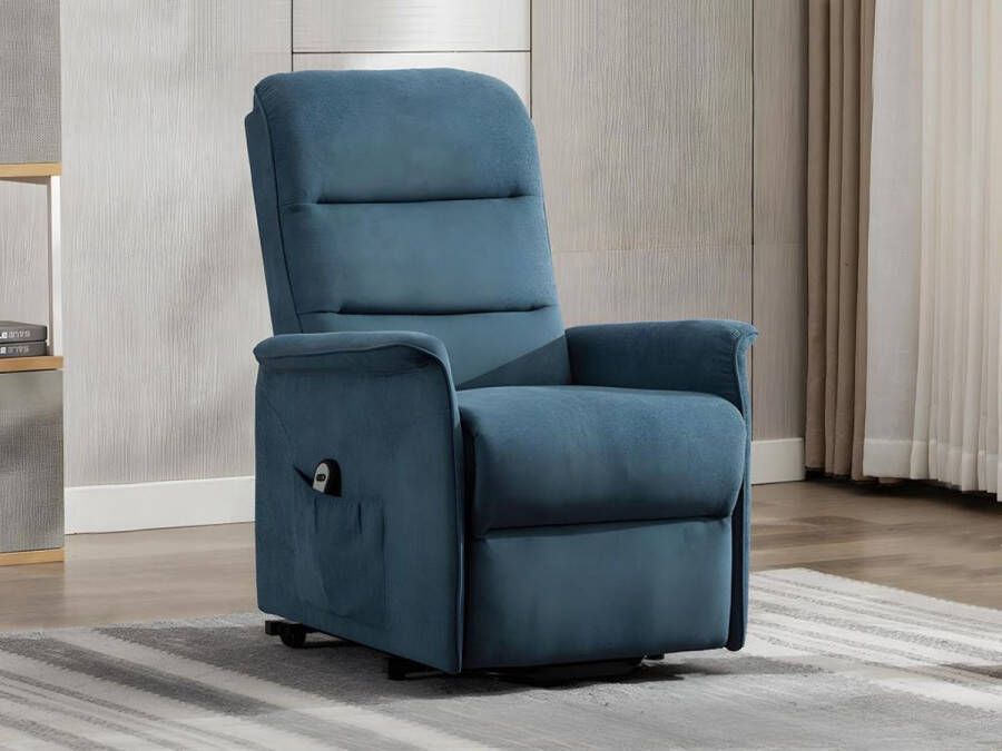 Vente-unique Elektrische relaxfauteuil van stof CAPUCINE Blauw L 73 cm x H 100 cm x D 94 cm