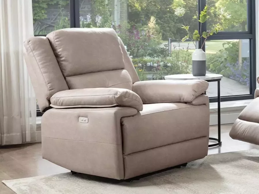 Vente-unique Elektrische relaxfauteuil van stof Taupe DOLENE L 96 cm x H 101 cm x D 93 cm - Foto 3