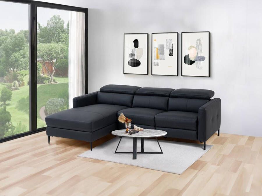 LINEA SOFA Elektrische relaxhoekbank met hoek links van zwart leer FUSETA L 237 cm x H 76 cm x D 172 cm