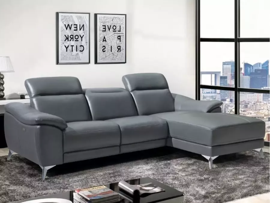 LINEA SOFA Elektrische relaxhoekbank van leer RINETO Antraciet Hoek rechts L 258 cm x H 98 cm x D 171 cm