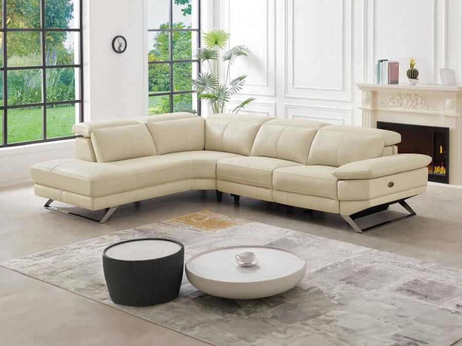 LINEA SOFA Elektrische relaxzitbank met hoek links van beige vaarsleer PUNO II L 299 cm x H 76 cm x D 239 cm