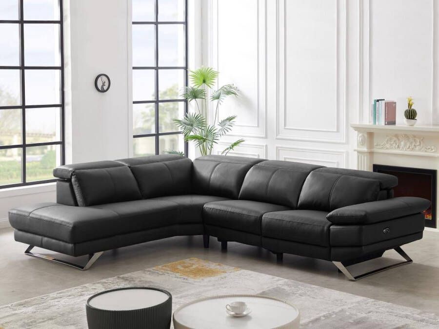 LINEA SOFA Elektrische relaxzitbank met hoek links van zwart vaarsleer PUNO II L 299 cm x H 76 cm x D 239 cm