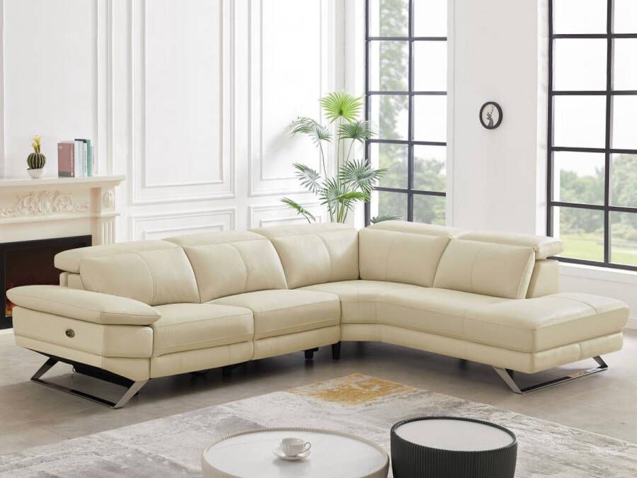 LINEA SOFA Elektrische relaxzitbank met hoek rechts van beige vaarsleer PUNO II L 299 cm x H 76 cm x D 239 cm