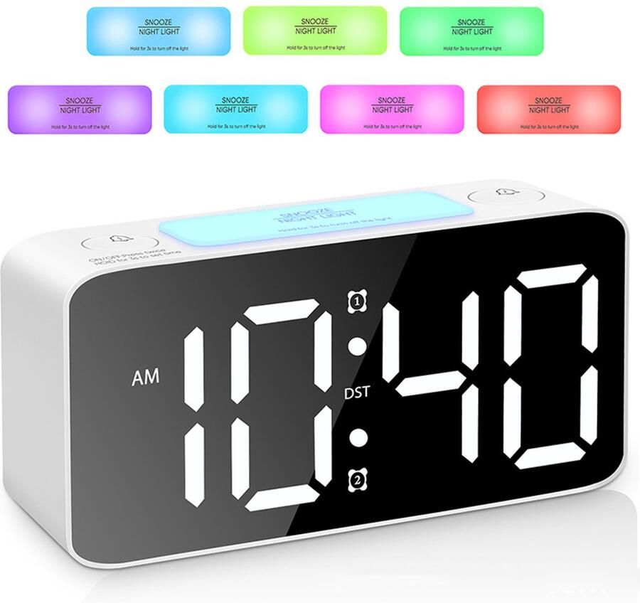 Elektronische wekker digitale klok met zevenkleurig nachtlampje instelbaar volume USB-oplader wekker voor naast het bed (Er is keuze uit verschillende kleuren)