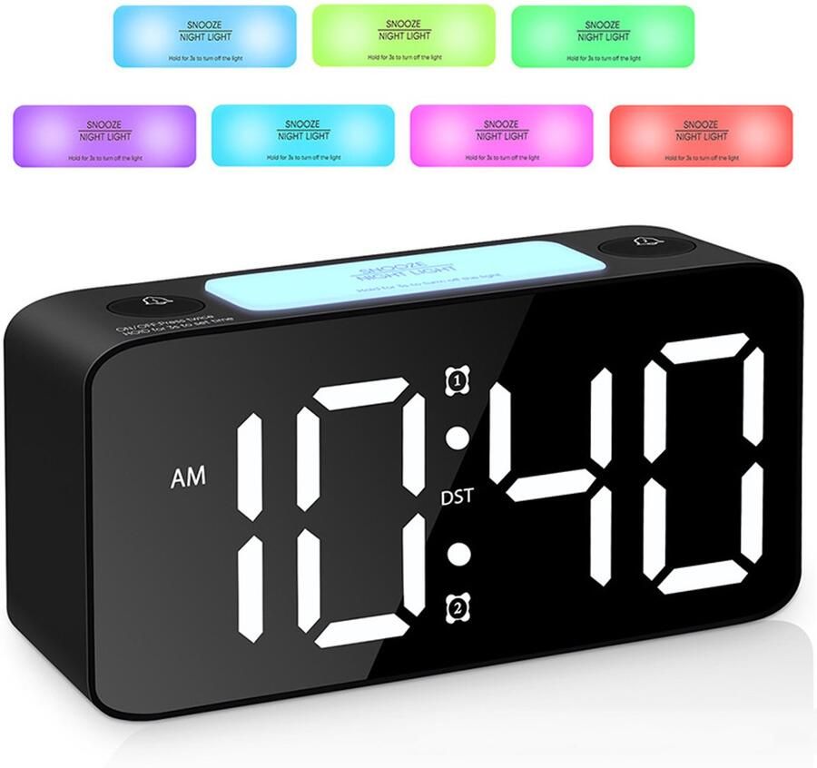 Elektronische wekker digitale klok met zevenkleurig nachtlampje instelbaar volume USB-oplader wekker voor naast het bed (Er is keuze uit verschillende kleuren)