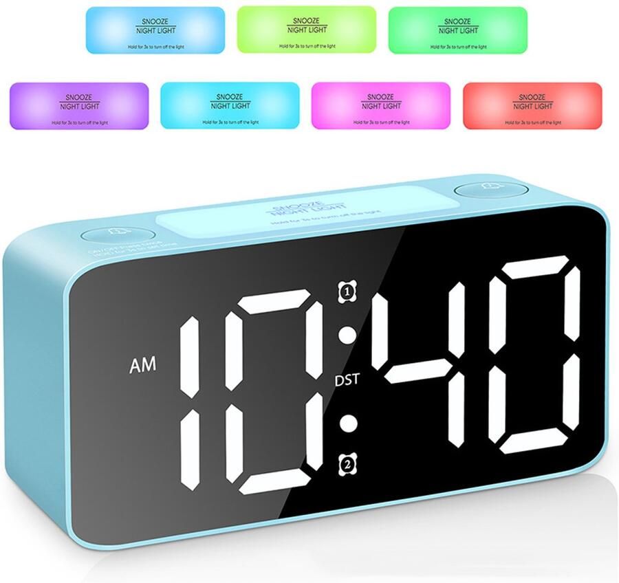 Elektronische wekker digitale klok met zevenkleurig nachtlampje instelbaar volume USB-oplader wekker voor naast het bed (Er is keuze uit verschillende kleuren)