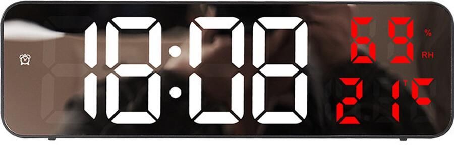 Elektronische wekker spiegel groot scherm digitale LED stoel hangklok plug elektronische klok-Zwart schelp wit rood