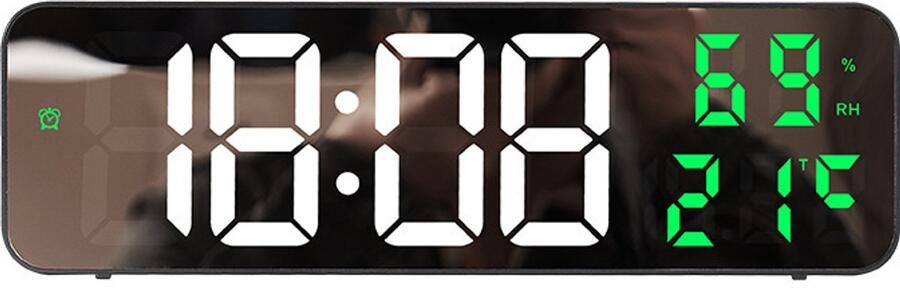 Elektronische wekker spiegel groot scherm digitale LED stoel hangklok plug elektronische klok-Zwart schelp wit groen