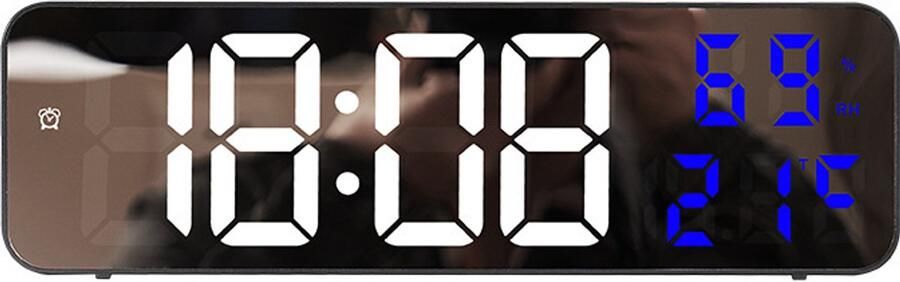 Elektronische wekker spiegel groot scherm digitale LED stoel hangklok plug elektronische klok-Zwart Shell Wit Blauw