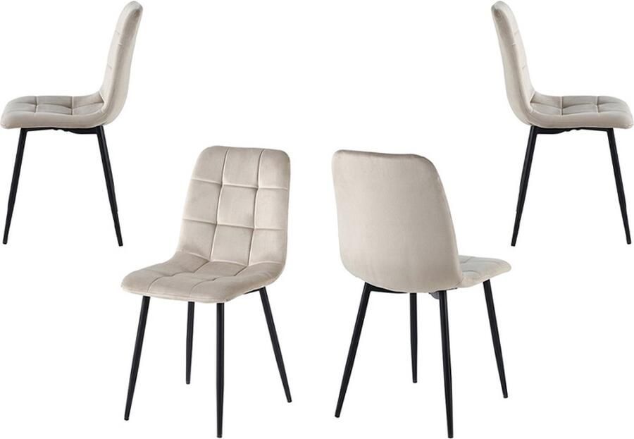 WOONENZO Elise Eetkamerstoel Velvet -Beige -Set van 4 Industrieel Fluweel – Eetkamerstoelen set- Zwart stalen poten-Velvet stof - Foto 2