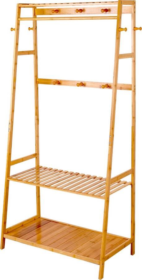 EliteNest Bamboe Kledinghanger Zwaar Rek Top Plank 2-Tier Schoenen Organizer Duurzaam & Stijlvol Ontwerp