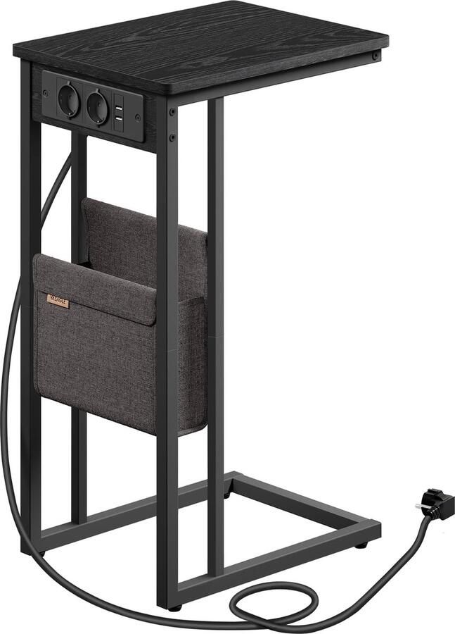 EliteNest Bijzettafel met Stopcontacten USB Poorten C-Vormig Ontwerp Compact en Stijlvol Inclusief Opbergtas 30x40x62 cm Zwart