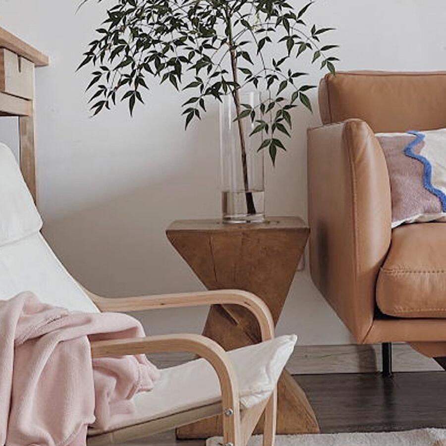 EliteNest Lichtgewicht Beton Bijzettafel Geometrisch Design Accent Tafel Modern Stijl Geen Montage Nodig Natuurlijke Houtafwerking