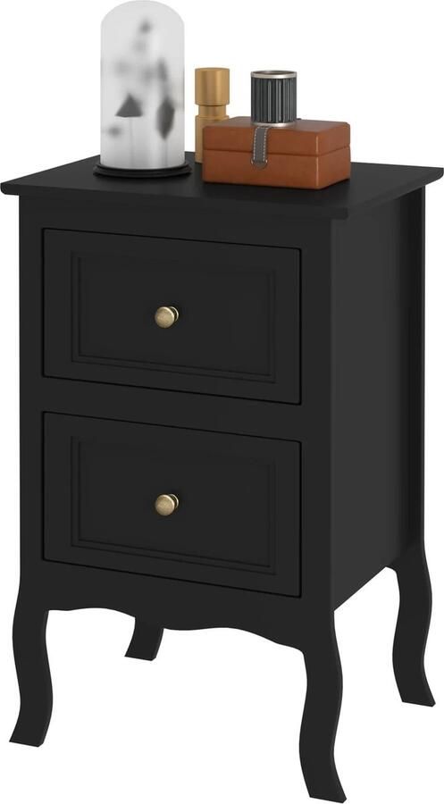 EliteNest Nachtkastje Barokstijl 2 Laden Modern Design Zwart 40x30x60 cm MDF & Metalen Handgrepen Ruime Opslag Slaapkamer