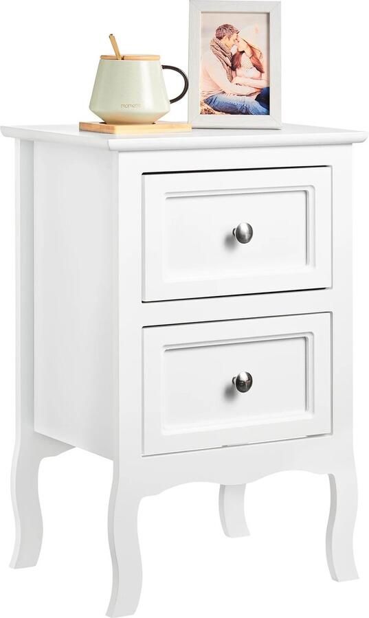 EliteNest Nachtkastje Barokstijl 2 Laden Wit 40x30x60 cm MDF & Metalen Handgrepen Elegant Design Opslagruimte Slaapkamer