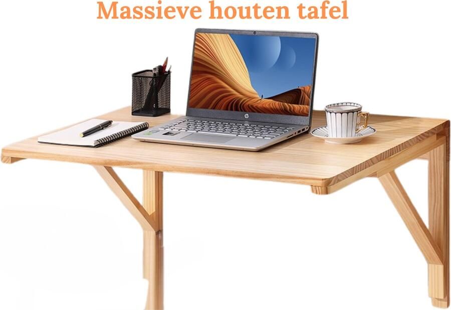 EliteNest Opvouwbare Wandtafel Klaptafel Ruimtebesparend Bureau Draagkracht 45 kg Massief Hout 80x60cm Muurbevestiging Inklapbaar Zwevend Werkblad Eettafel Multifunctioneel