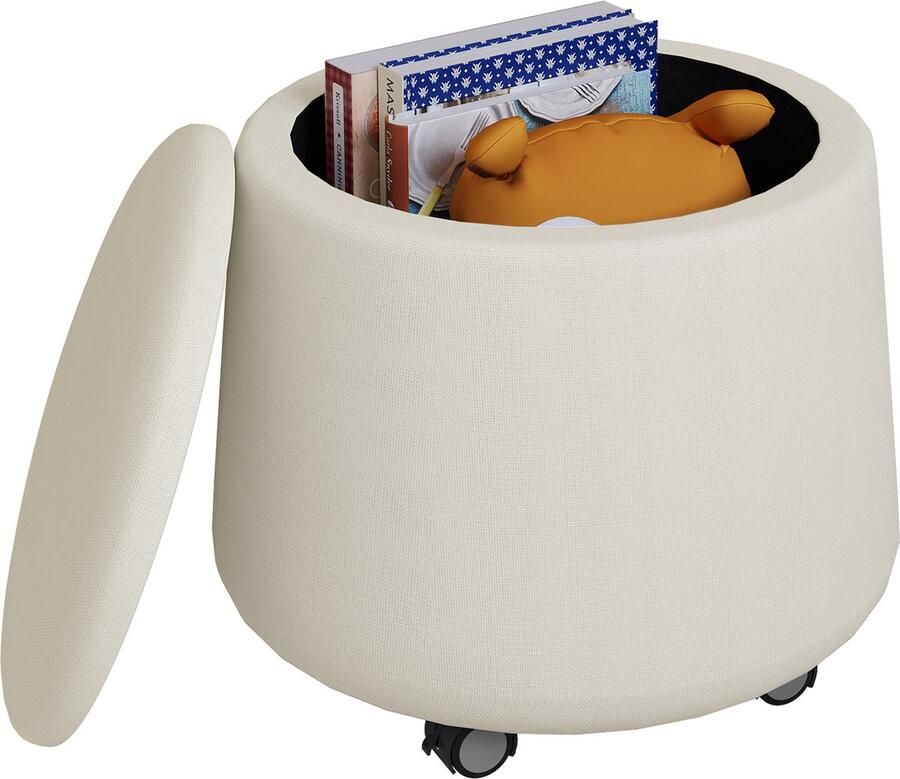 EliteNest Ottomaanse Opslag Poef Ronde Kruk Met Wielen Afneembaar Deksel Comfortabele Voetenbank 14L Opslagruimte 300kg Draagvermogen