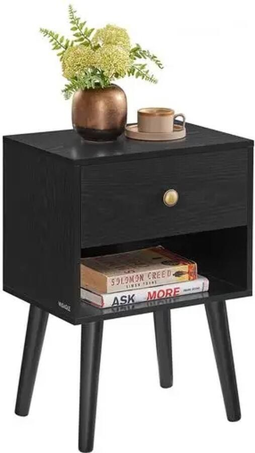 EliteNest Set van 2 Nachtkastjes Met Lade & Open Plank Houten Poten 28x39x55 cm Stevig & Stijlvol Geschikt voor Slaapkamer