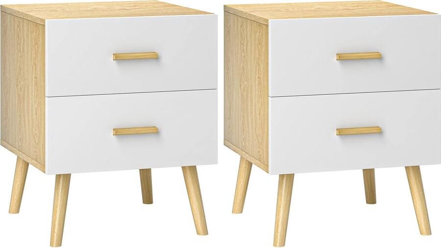 EliteNest Set van 2 Nachtkastjes Met Lades & Bamboe Handvatten Eiken 40x40x50 cm Compact Design Opslag & Decoratie Slaapkamer