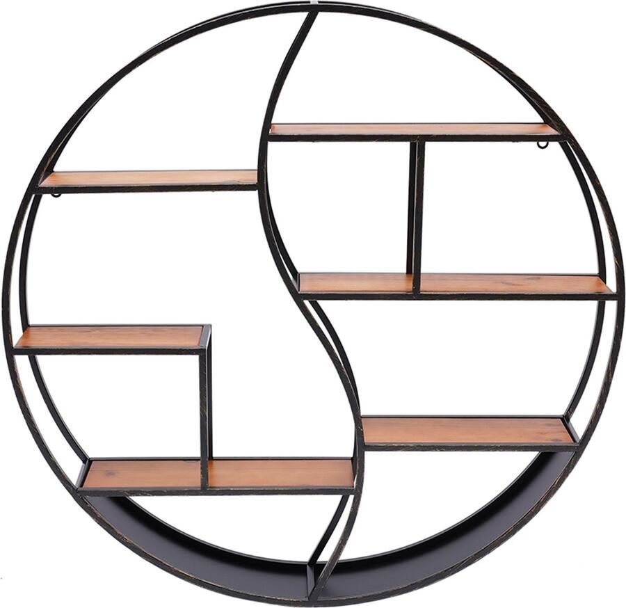 EliteNest Wandplank Industrieel Metalen Frame Ronde Houten Plank 80cm Wandgemonteerd Grote Ronde Plank Display Rack