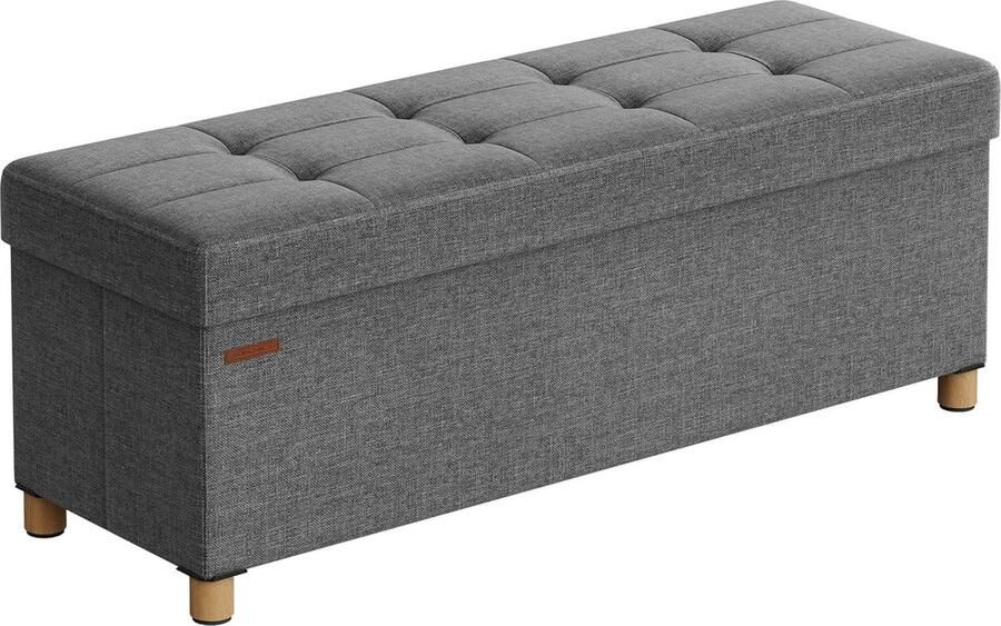 EliteNest Zitbank met Opbergruimte 76x38x38 cm Opvouwbaar Linnen Look Comfortabele Zitting Stevig MDF 80L Opslagcapaciteit