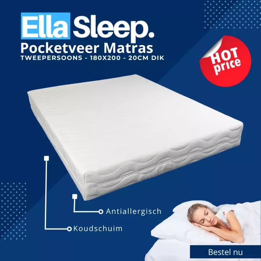 Ella-Sleep Saffier 7 Zone Tweepersoons 180x200 Pocketveer matras Anti-allergisch Koudschuim