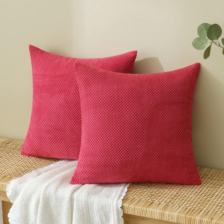 EMEMA corduroy kussenhoes decoratief granulaat bankkussen sierkussen kussenhoes bankkussen sierkussenhoes decoratief kussen voor bank woonkamer set van 2 50 x 50 cm rood