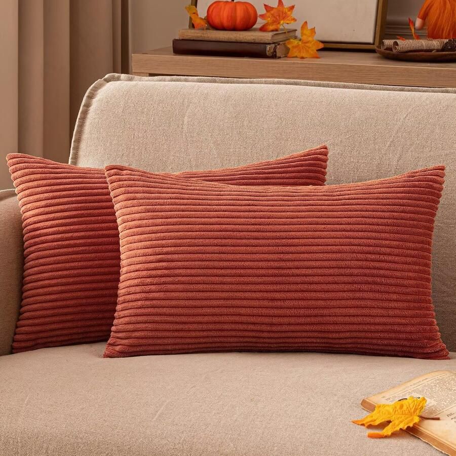 EMEMA kussenhoes 30 x 50 cm herfst corduroy kussenhoezen sierkussen bankkussen corduroy kussenhoes sierkussenhoes corduroy decoratief zacht voor bank woonkamer slaapkamer set van 2 karamel