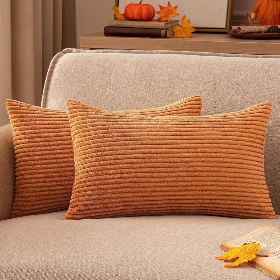 EMEMA kussenhoes 30 x 50 cm herfst corduroy kussenhoezen sierkussen bankkussen corduroy kussenhoes sierkussenhoes corduroy decoratief zacht voor bank woonkamer slaapkamer set van 2 gebrand oranje