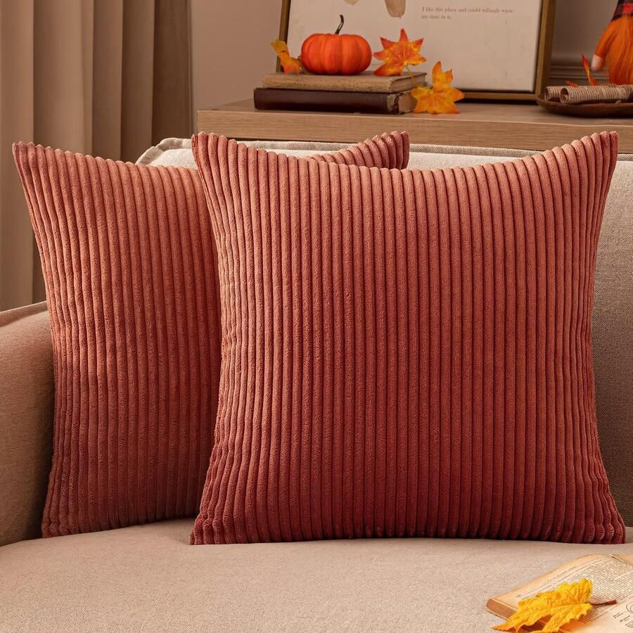 EMEMA kussenhoes 40 x 40 cm herfst corduroy kussenhoezen sierkussen bankkussen corduroy kussenhoes sierkussenhoes corduroy decoratief zacht voor bank woonkamer slaapkamer set van 2 karamel