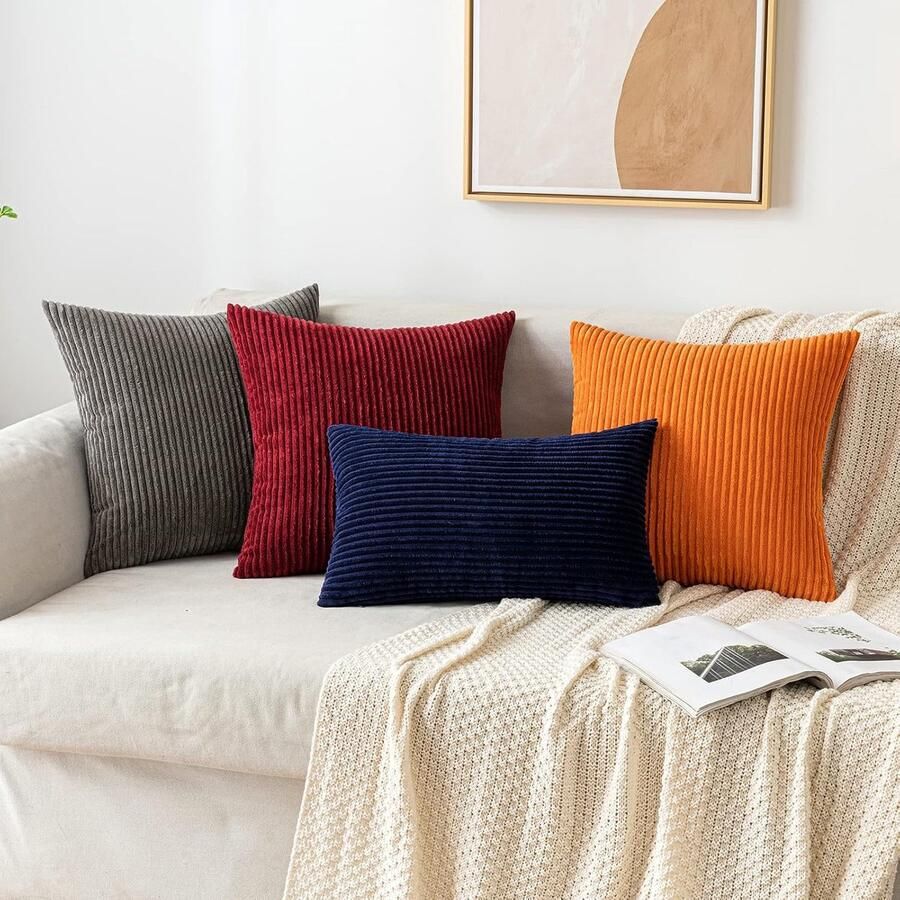 EMEMA kussenhoes 45 x 45 cm corduroy kussenhoezen decoratief kussen bank kussen koord kussenhoes decoratief kussenhoes koord decoratief zacht voor bank woonkamer slaapkamer set van 2 wijnrood