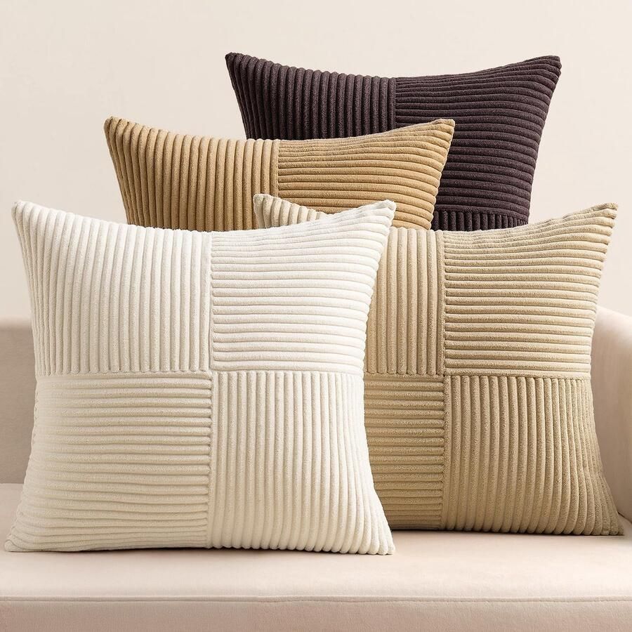 EMEMA kussenhoes corduroy set van 4 patchwork kussenhoezen 50 x 50 cm decoratieve kussenhoes sierkussen bankkussen corduroy decoratieve kussens voor bank fauteuil huis slaapkamer koffie serie